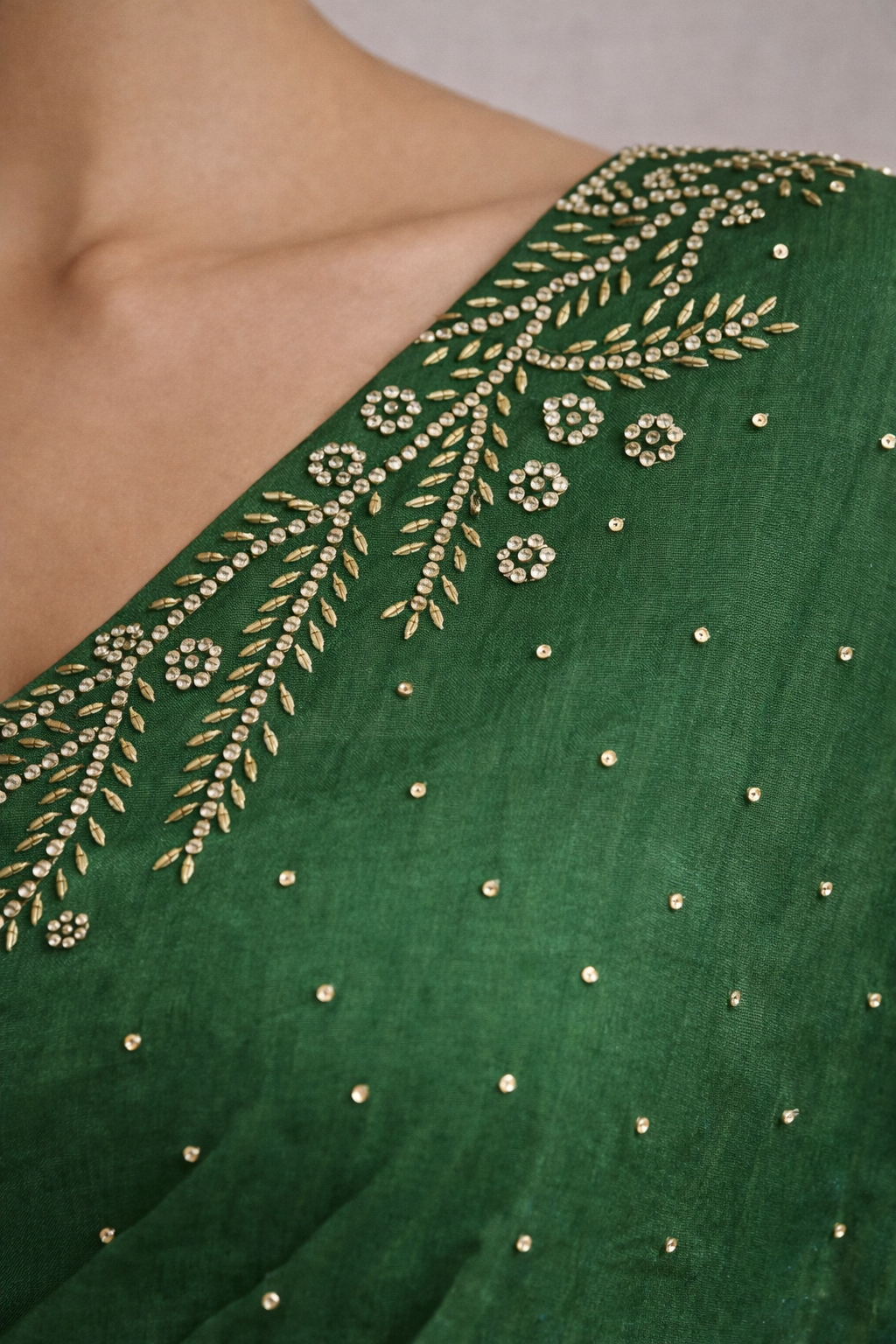 Emerald Green Hand-Embellished Saree