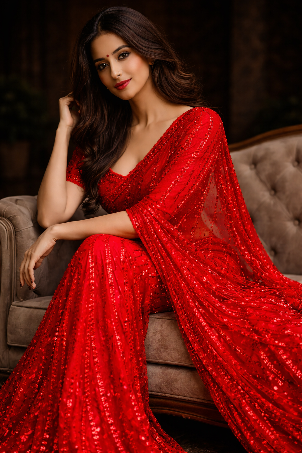 Red Sequin Saree – Modern Heirloom Edit