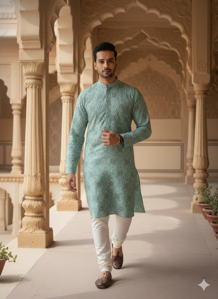 "Mint Fresco" Sea Green Printed Kurta Set"