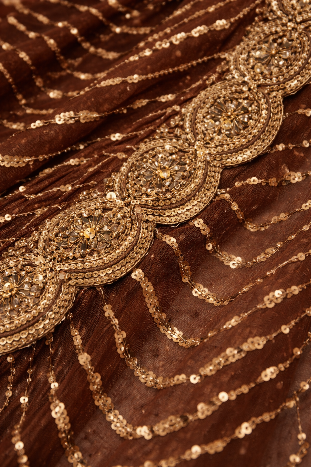 Chocolate Brown Sequin Designer Net Saree