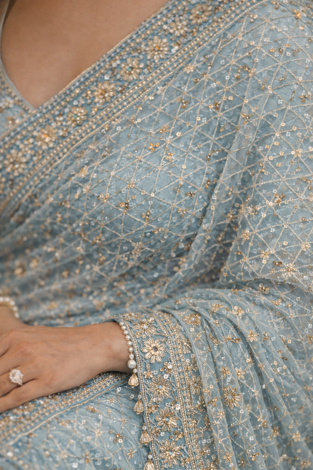 Baby Blue Embellished Net Saree