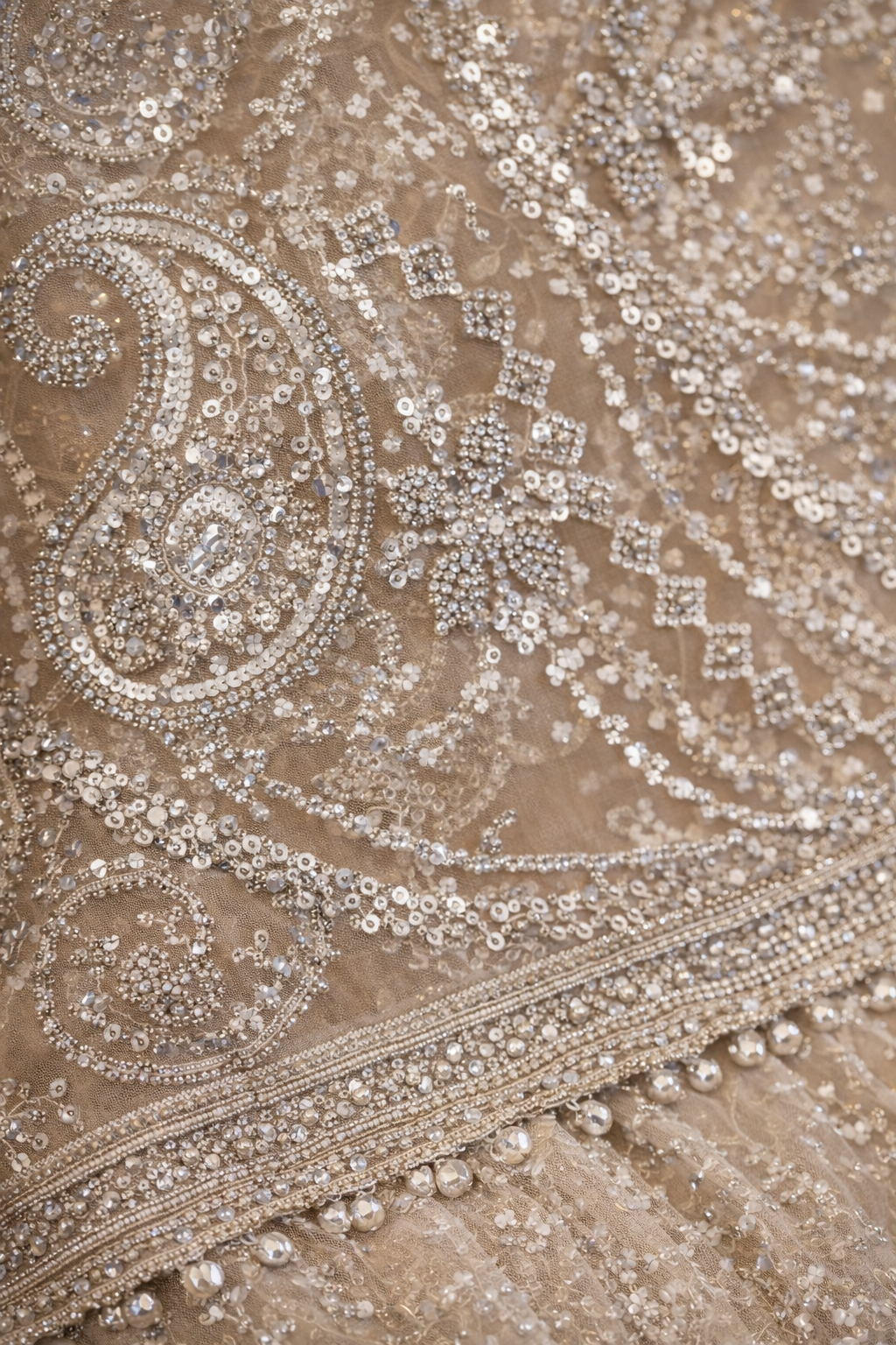 Champagne Crystal Embellished Net Saree