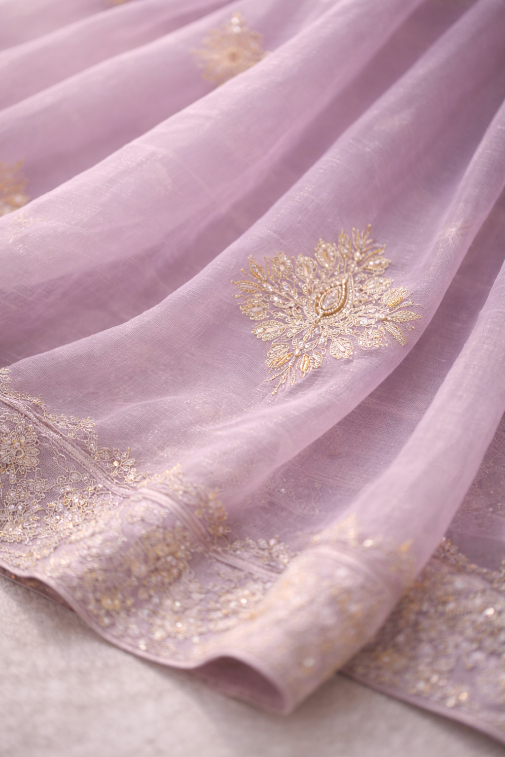 Lilac Embellished Organza Saree