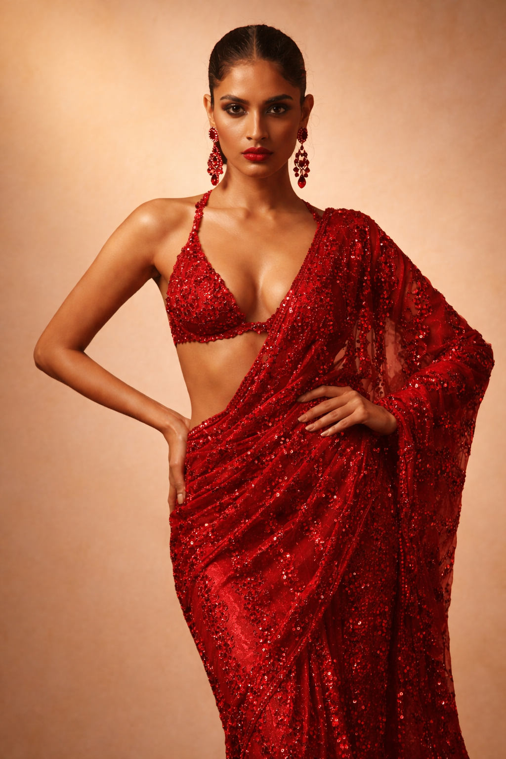 The Statement Red Sequin Saree