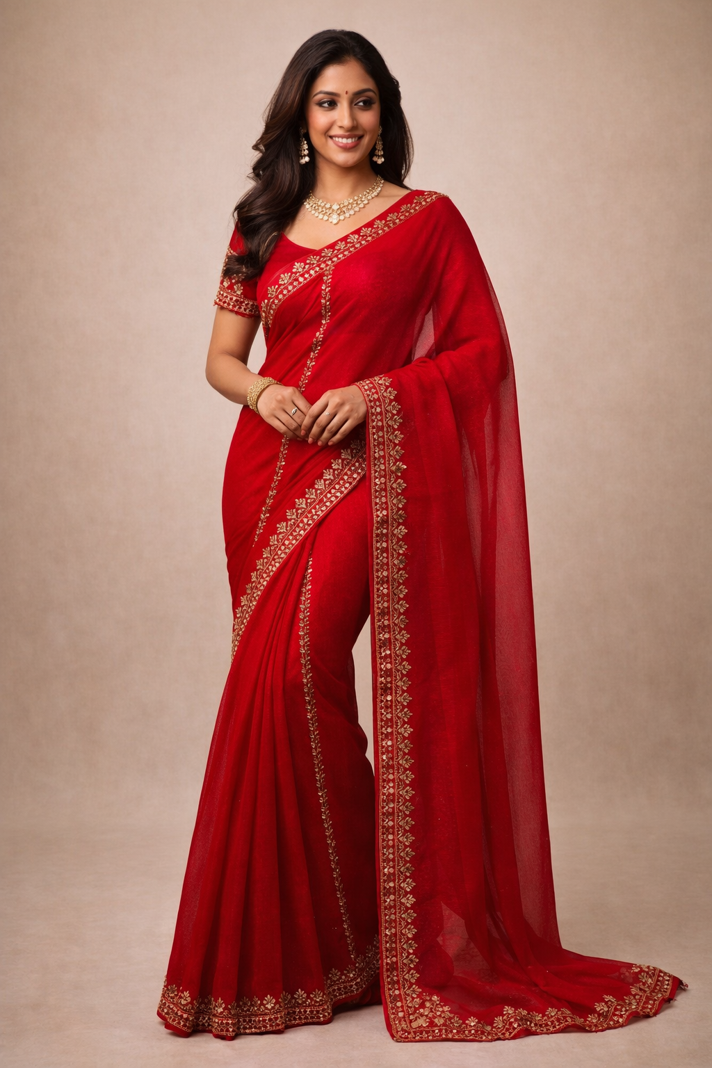 Classic Red Embroidered Saree