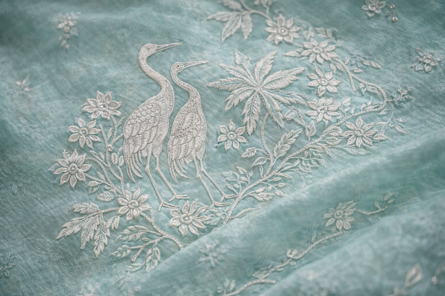 Baby Blue Embroidered Organza Saree