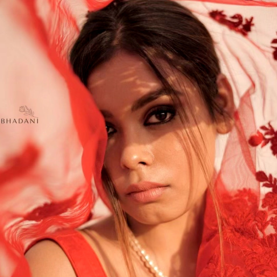 Red Threadwork Net Saree