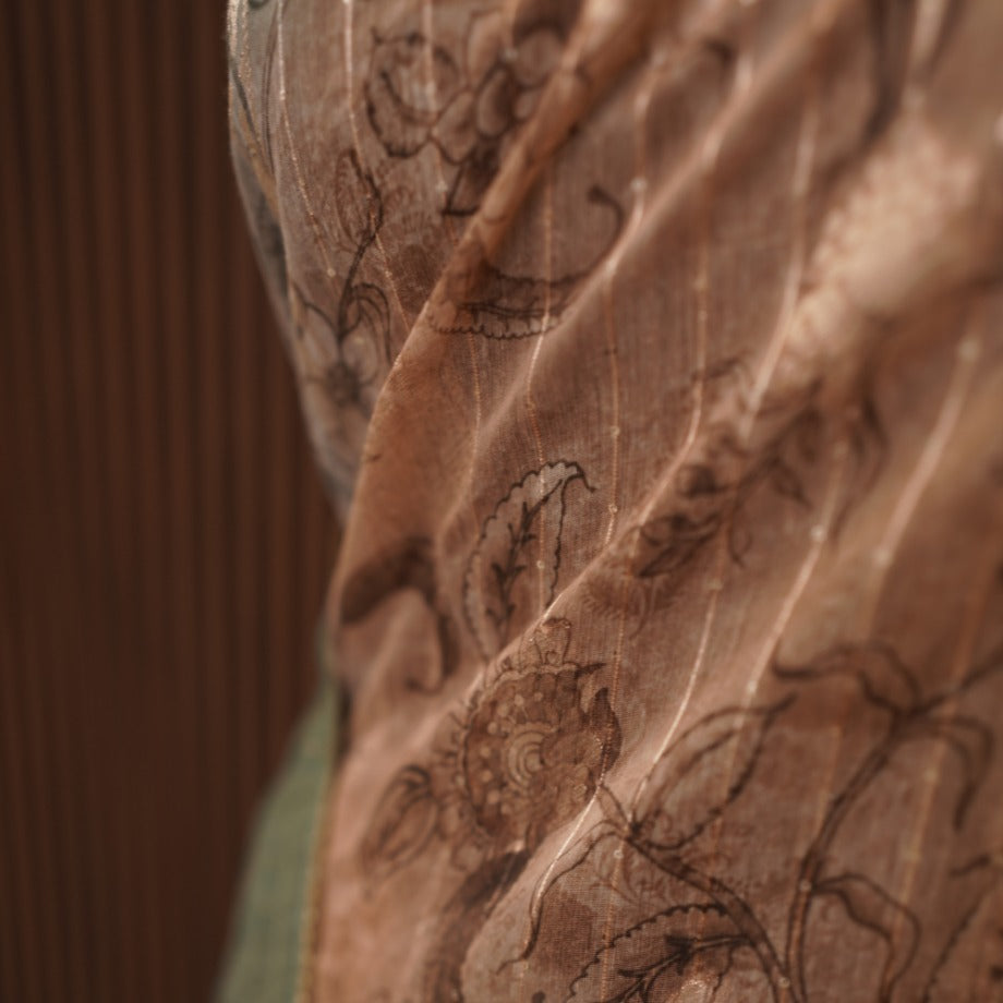 Digital organza Green saree with zari weaving work