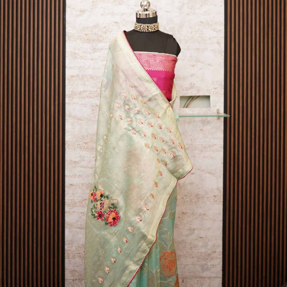 Light Green Dola Silk Saree