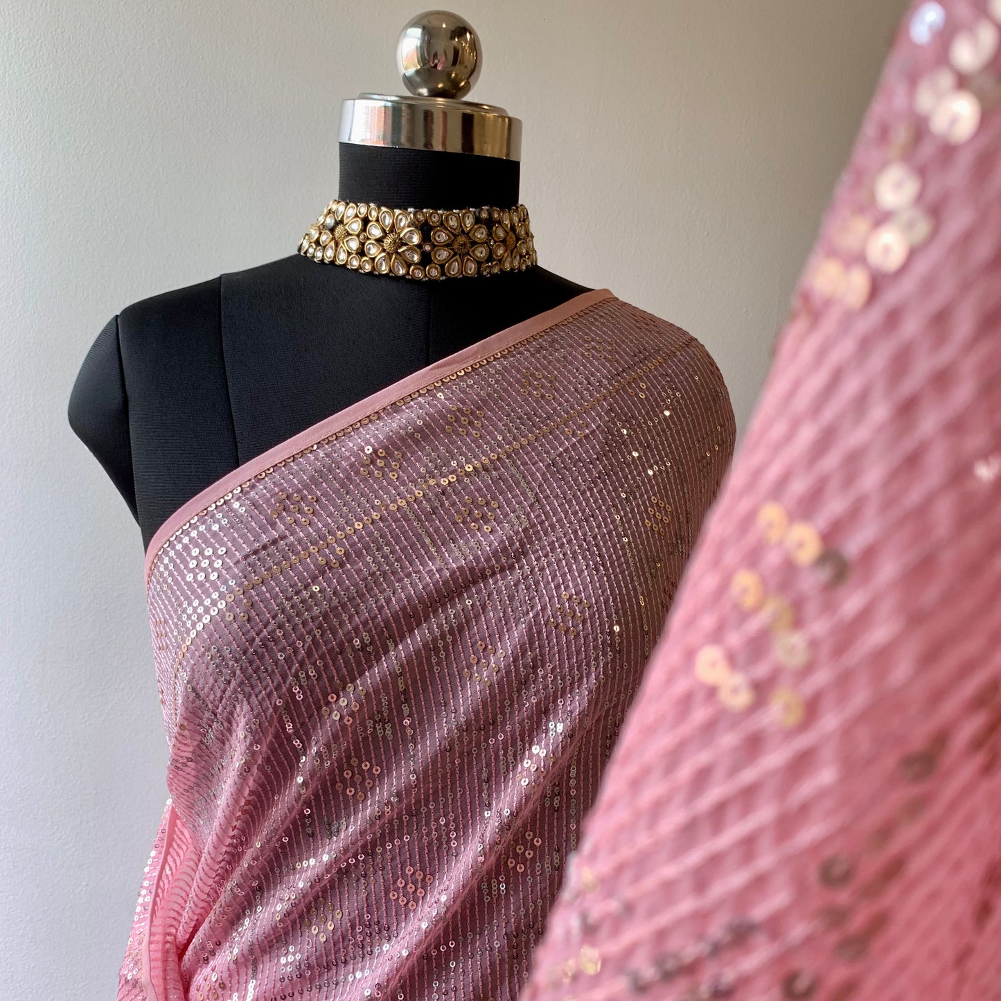 Pink Sequins Georgette Saree