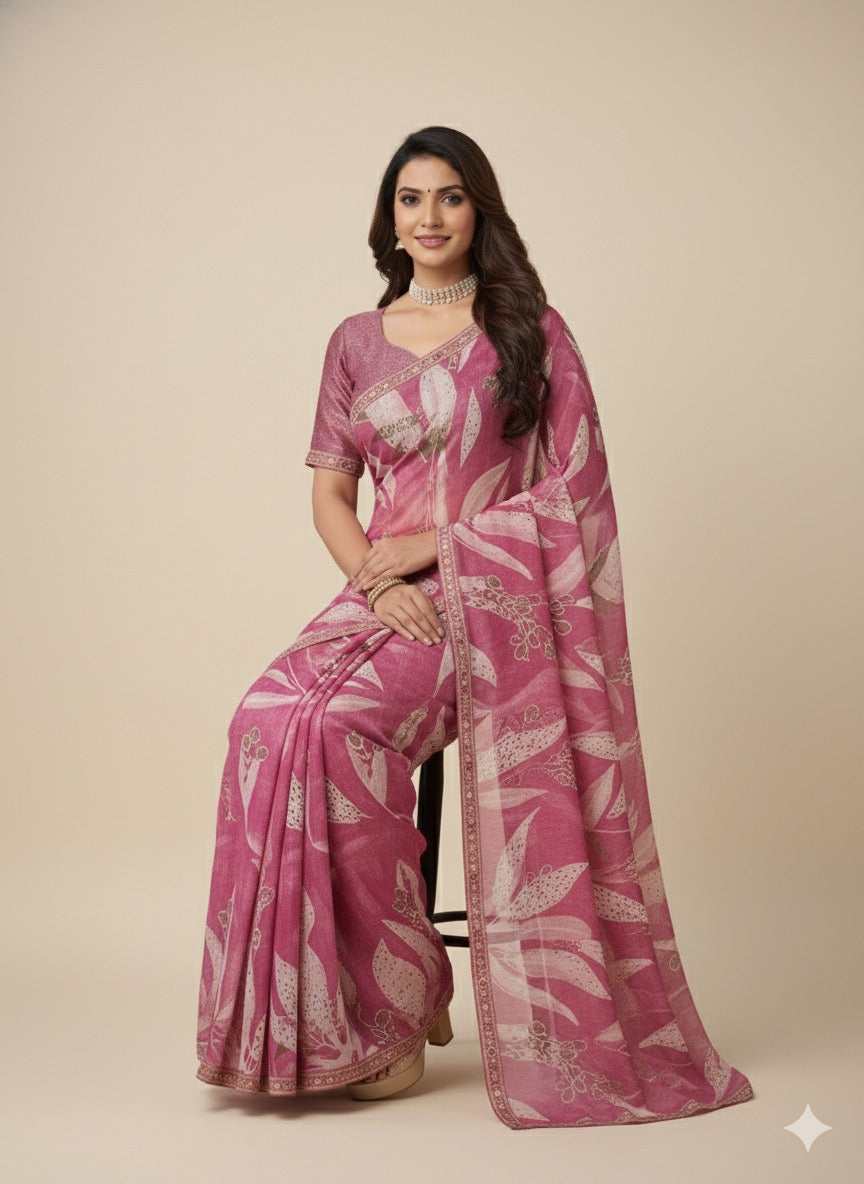 Blush Orchid Printed Linen Saree