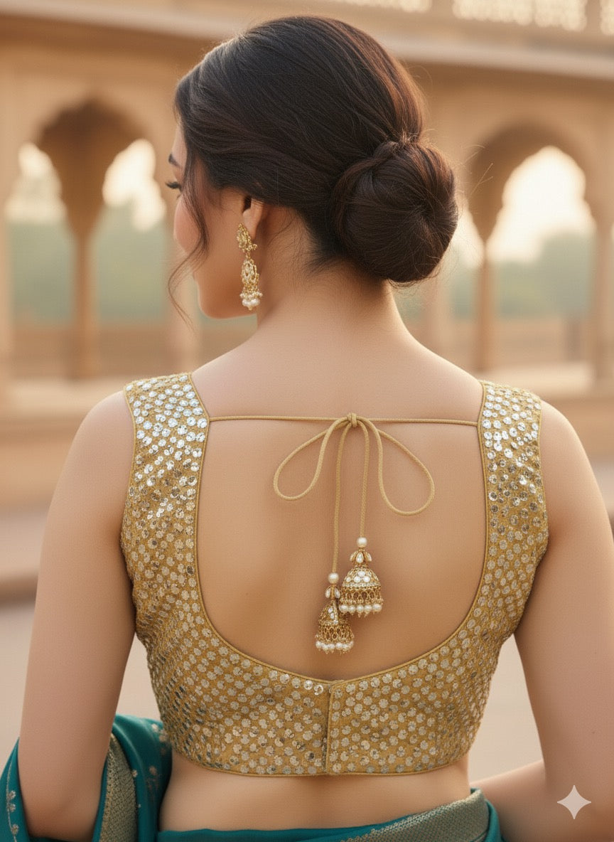 Golden Mirror-Embellished Sleeveless Blouse