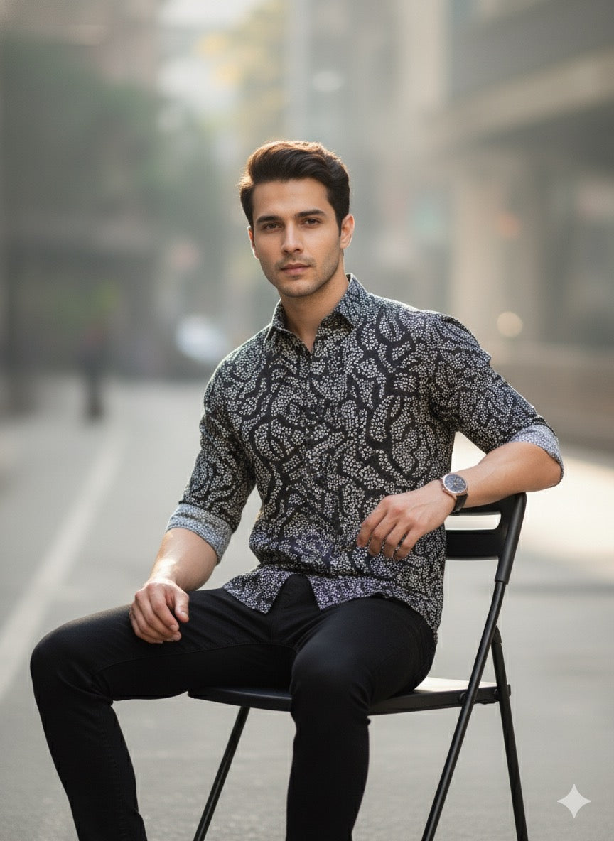 Black Printed Cotton Shirt