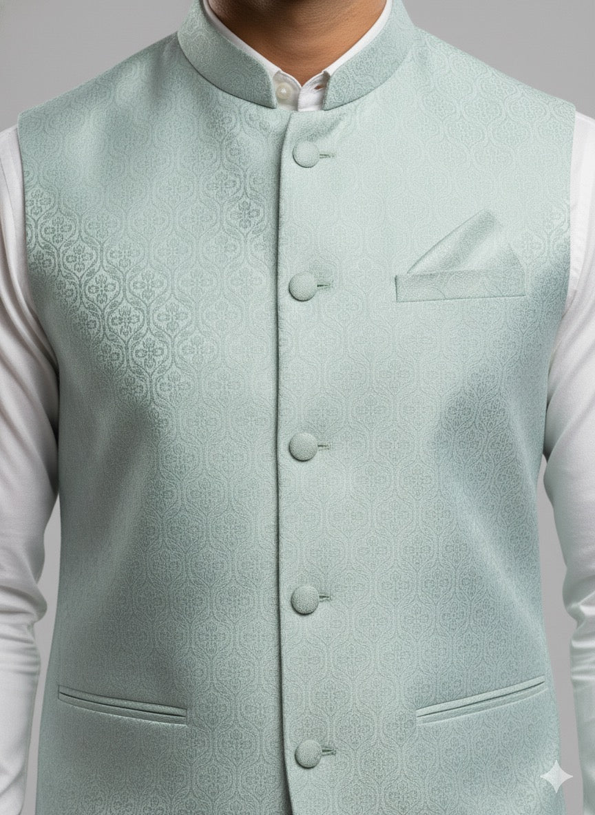 Mint Green Textured Nehru Jacket