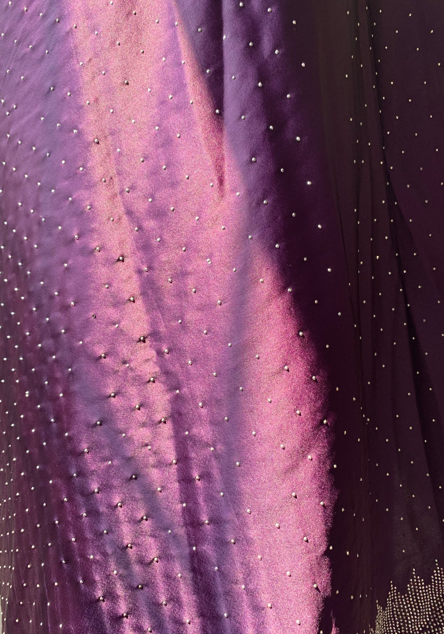 Purple Satin Saree With Stone Work And Unstitched Blouse Piece