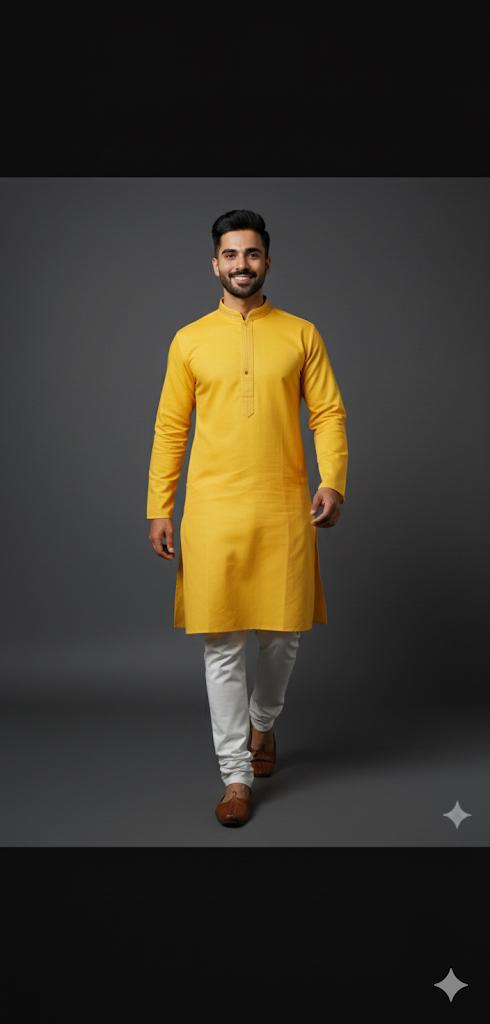"Suraj" Radiant Yellow Embroidered Kurta with White Churidar Set