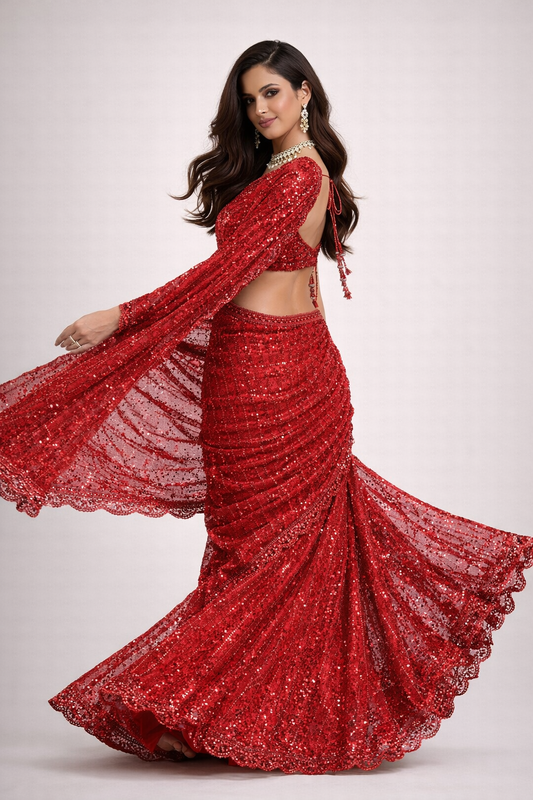 Red Sequin Saree with Heavy Embellished Blouse
