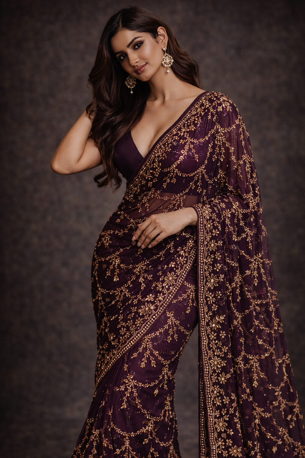 Regal Amethyst Embellished Saree