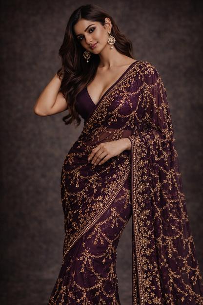 Regal Amethyst Embellished Saree
