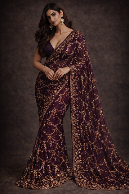 Regal Amethyst Embellished Saree