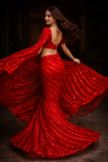 Red Sequin Saree – Modern Heirloom Edit