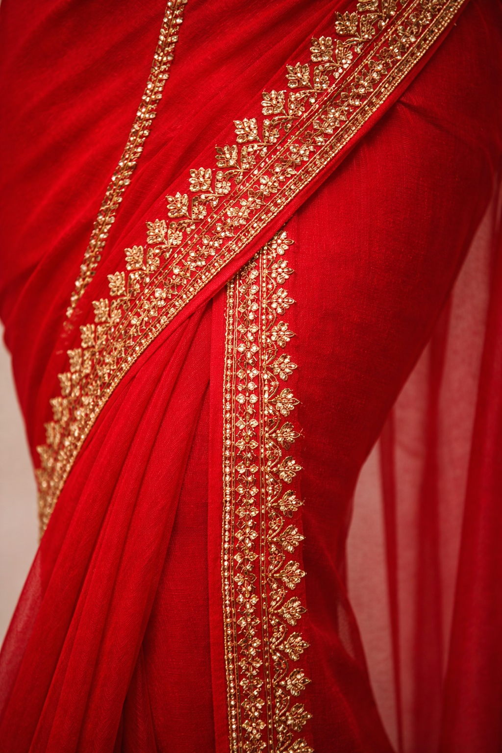 Classic Red Embroidered Saree