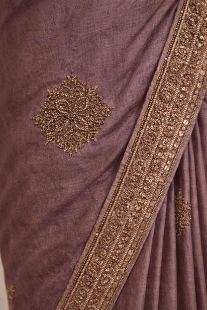 Cocoa Brown Embroidered Border Saree