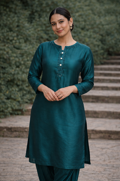 Emerald Teal Satin Suit Set