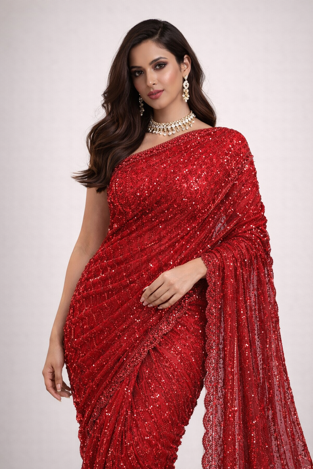 Red Sequin Saree with Heavy Embellished Blouse