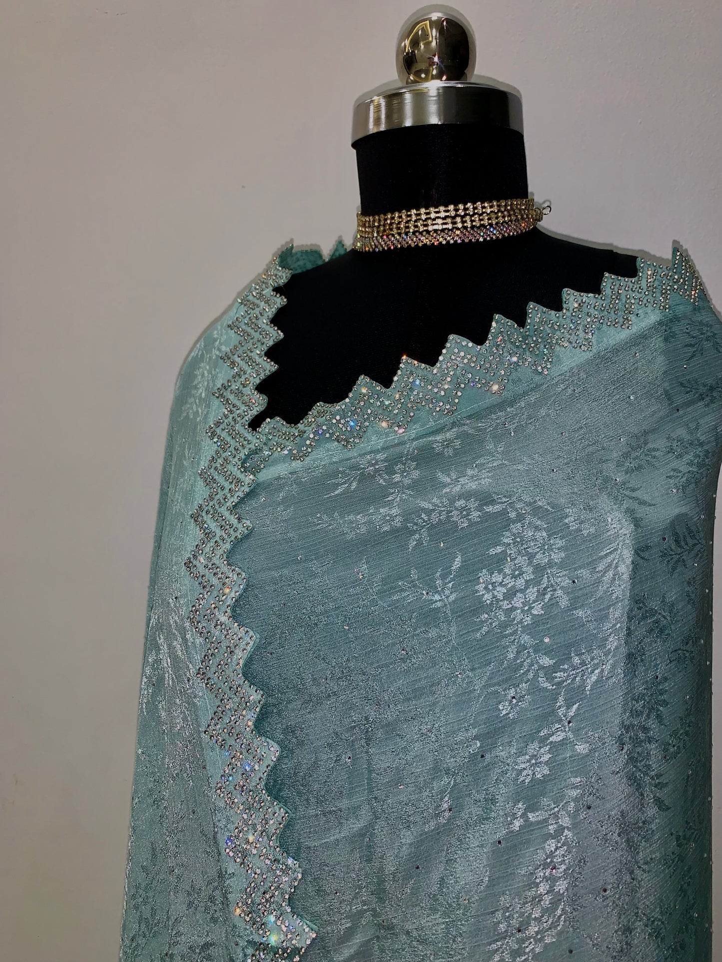 Sky Blue Jacquard Chiffon Saree