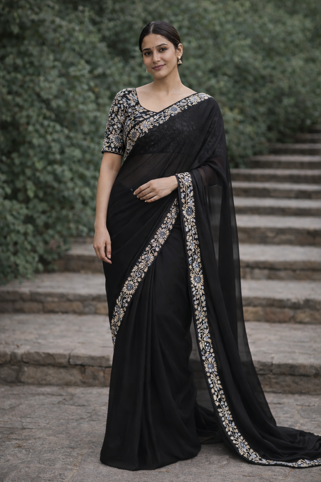 Midnight Noir Embroidered Saree