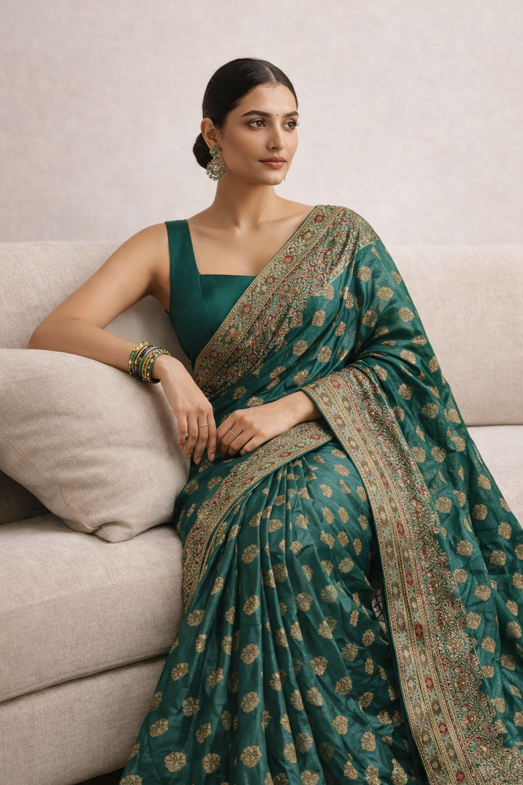 Emerald Green Traditional Zari Saree
