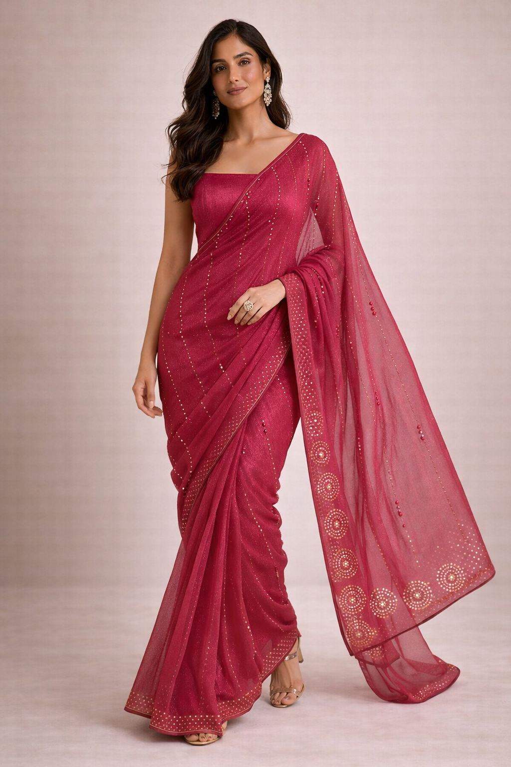 Ruby Red Embellished Saree