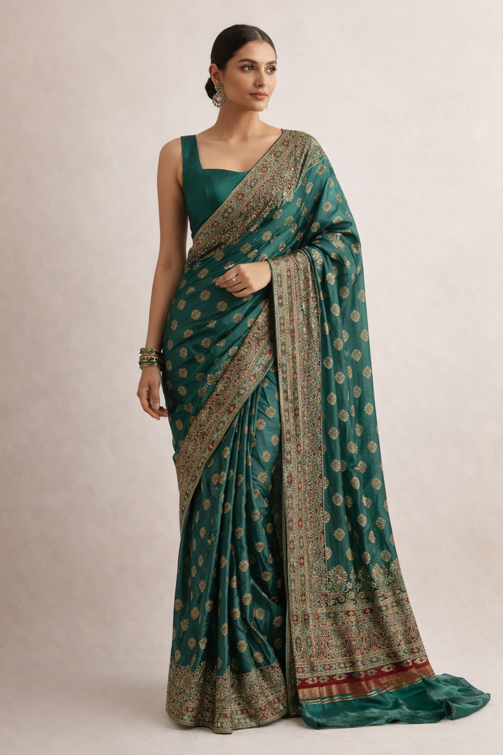Emerald Green Traditional Zari Saree