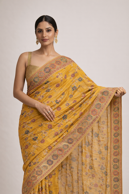 Mustard Yellow Festive Saree
