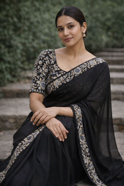 Midnight Noir Embroidered Saree