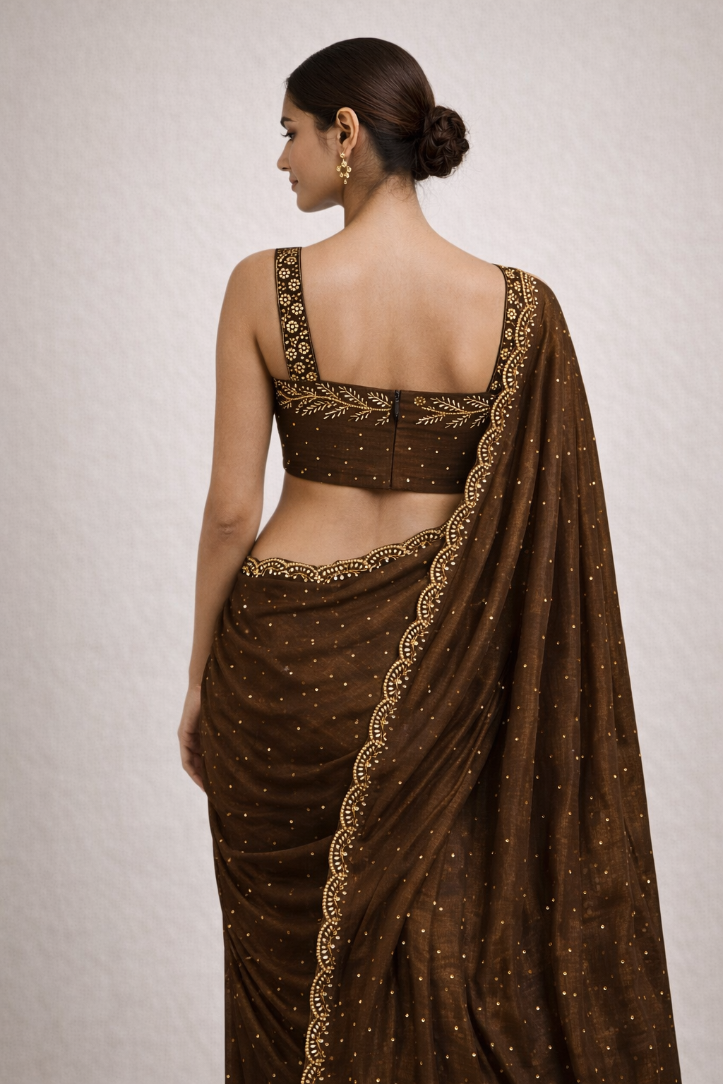 Cocoa Brown Hand-Embellished Saree