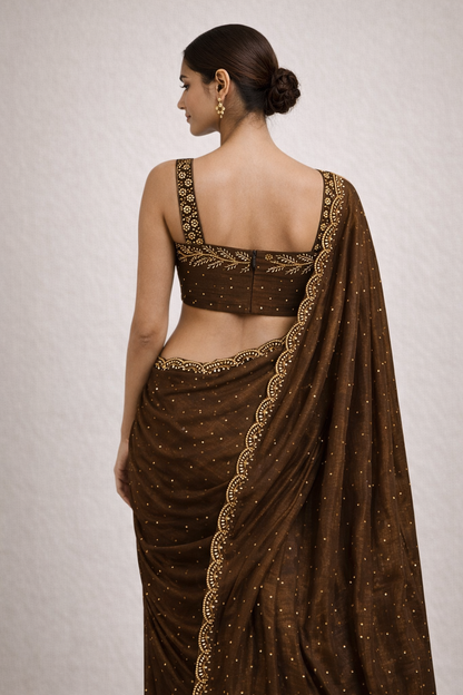 Cocoa Brown Hand-Embellished Saree