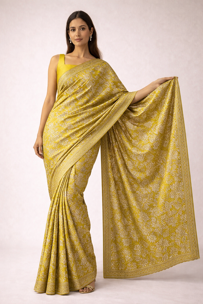 Mustard Yellow Festive Brocade Saree
