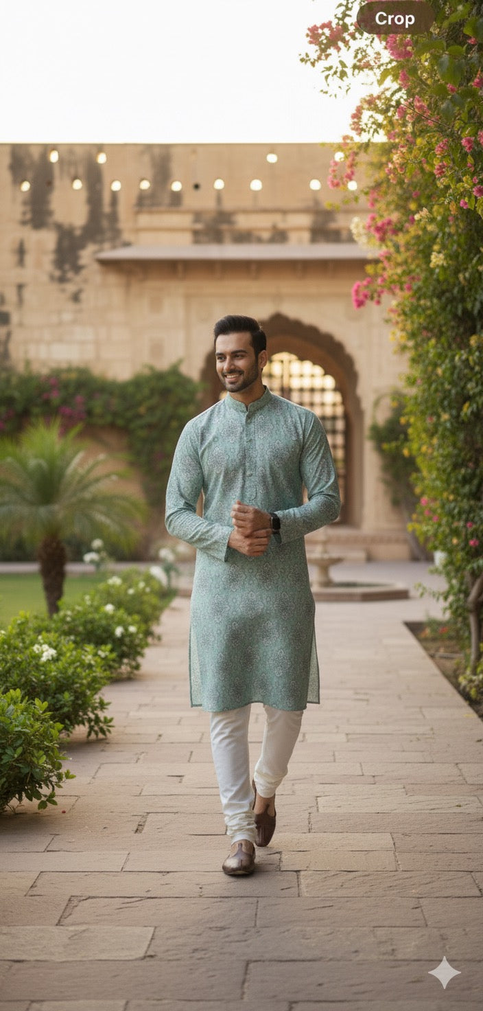 Teal Cotton Kurta Set