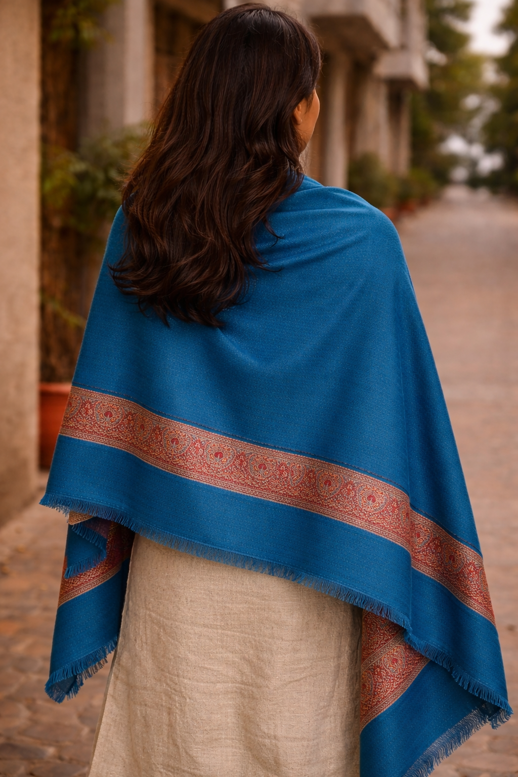 Teal Heritage Border Shawl