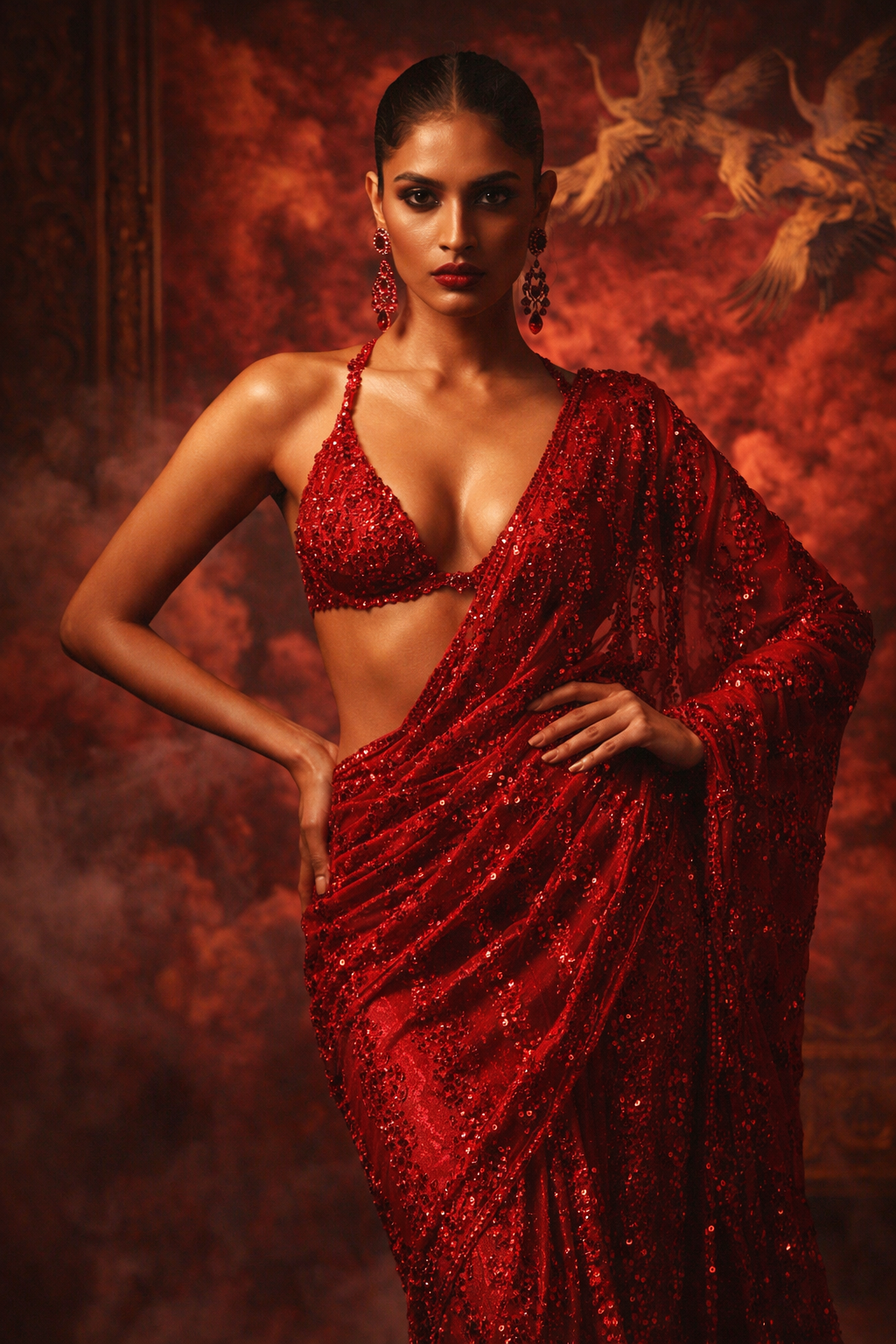 The Statement Red Sequin Saree
