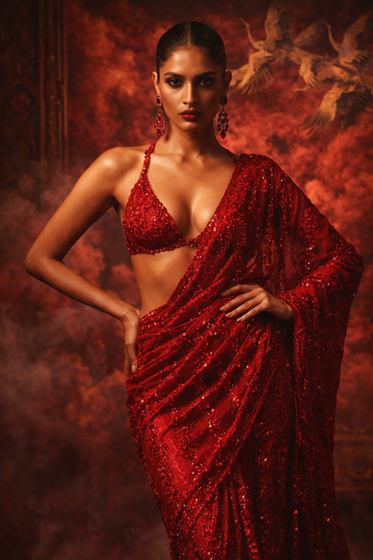 The Statement Red Sequin Saree