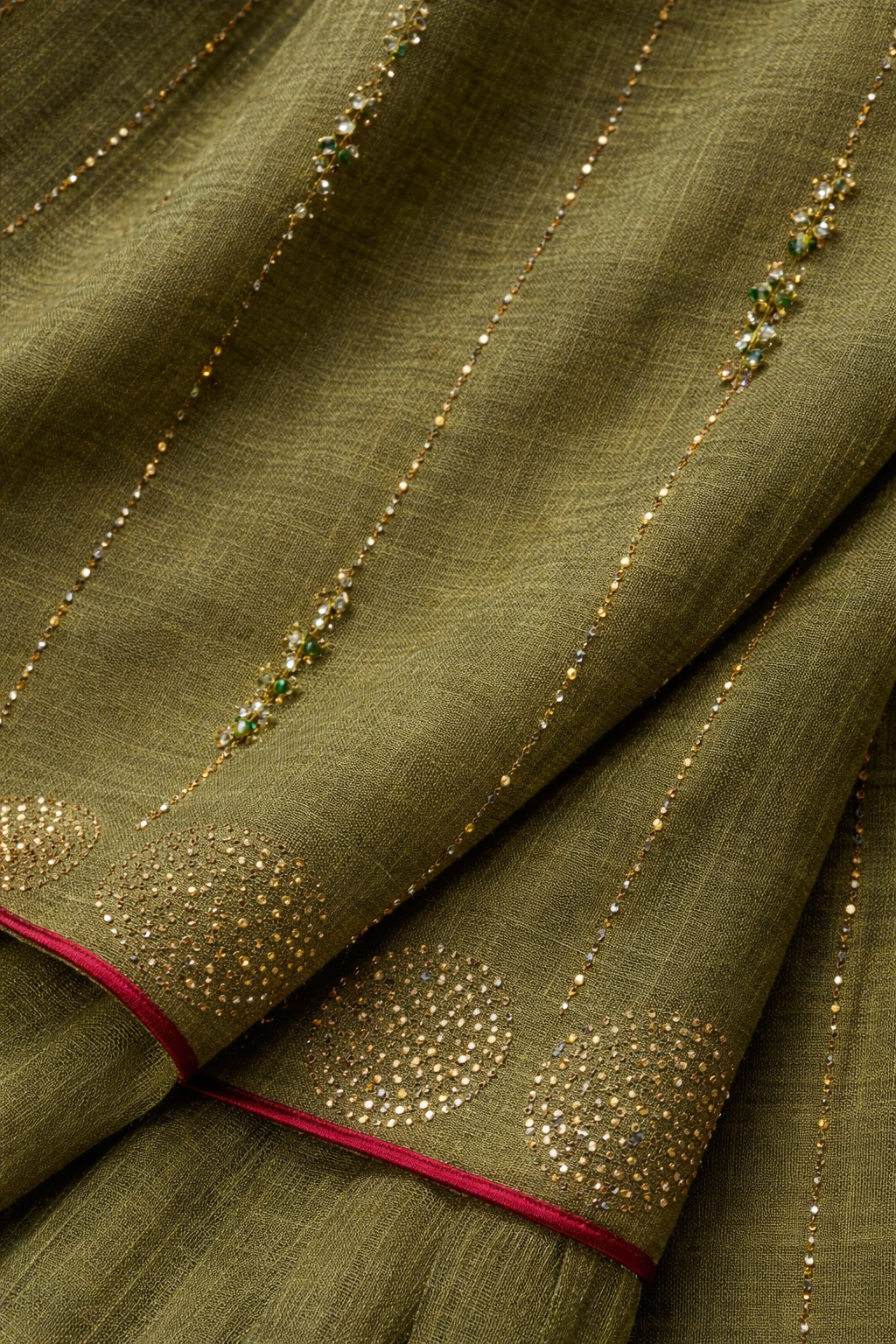 Olive Green Hand-Embellished Saree