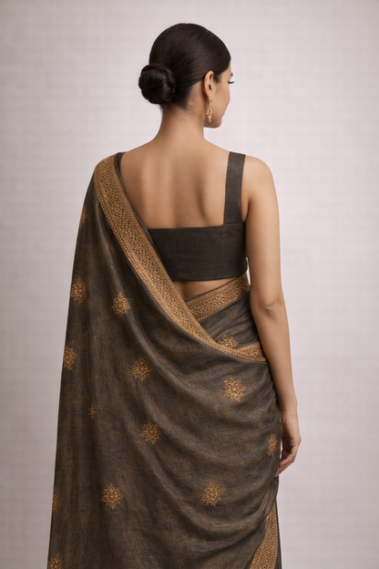 Olive Green Embroidered Border Saree