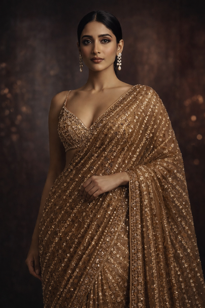 Champagne Gold Sequin Saree