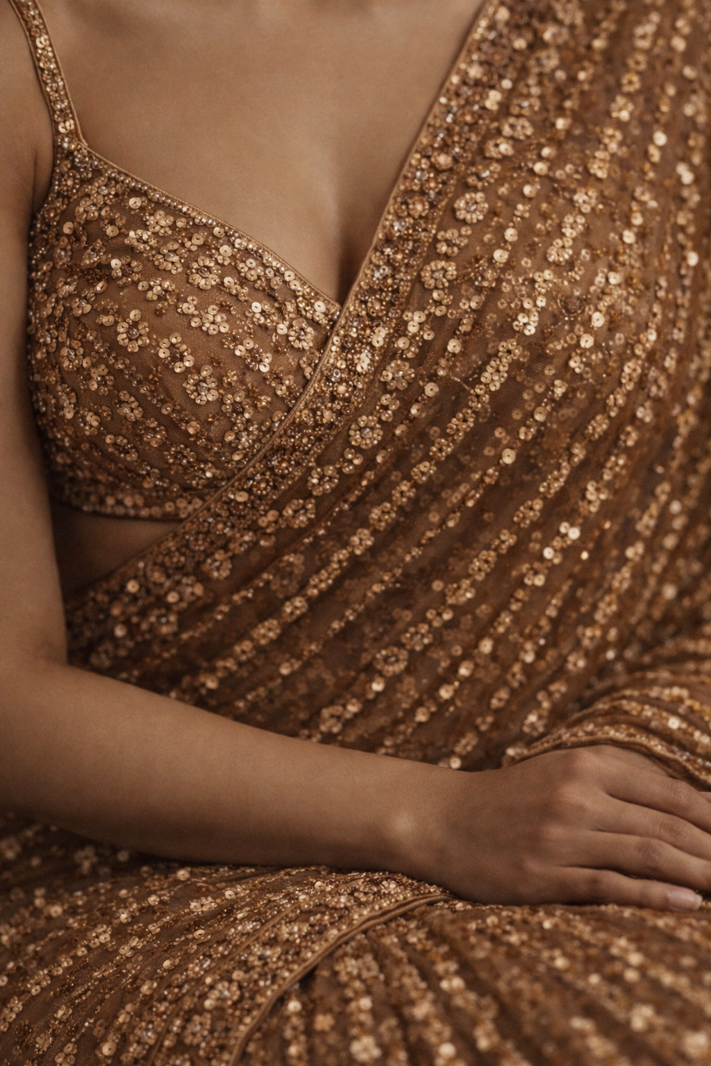 Champagne Gold Sequin Saree
