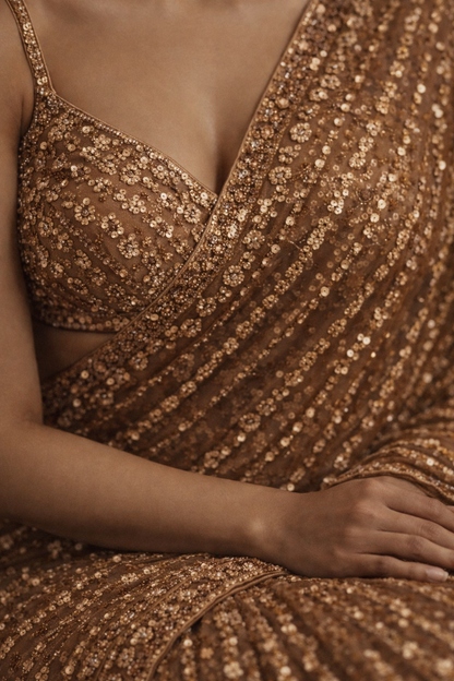 Champagne Gold Sequin Saree