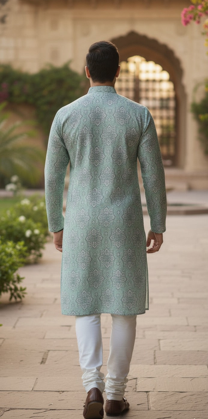 Teal Cotton Kurta Set