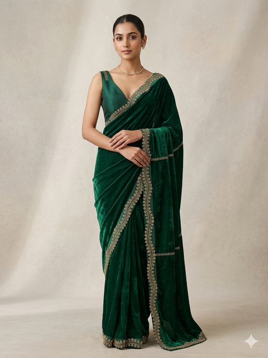 Emerald Green Embroidered Saree